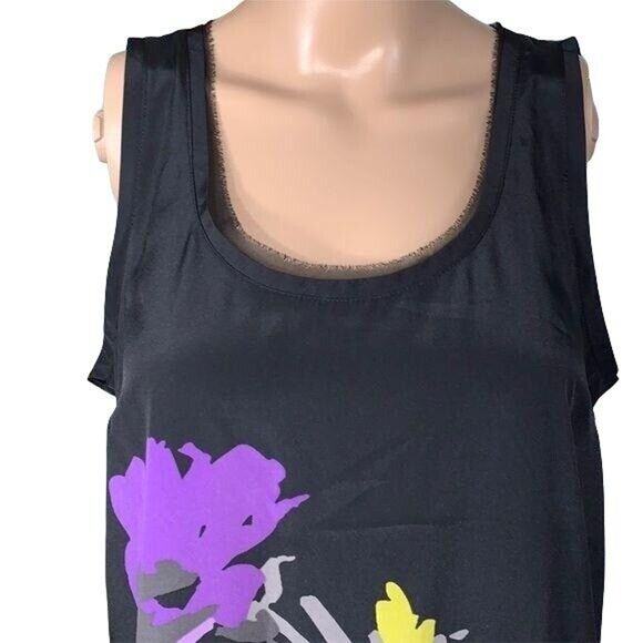 Elle Womens Shift Dress Silky Sleeveless Floral Summer Black Purple Small - Picture 5 of 10